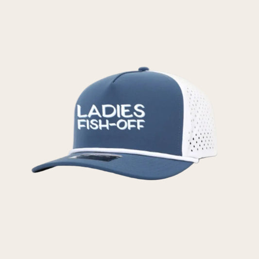 LADIES FISH-OFF BLUE/WHITE WITH WHITE NAME ROPE HAT
